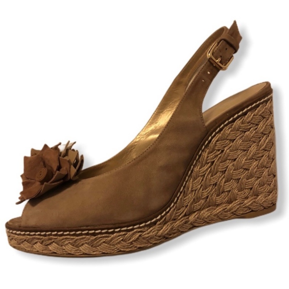 Stuart Weitzman Espadrille Wedge Peep-Toe, Size 9W